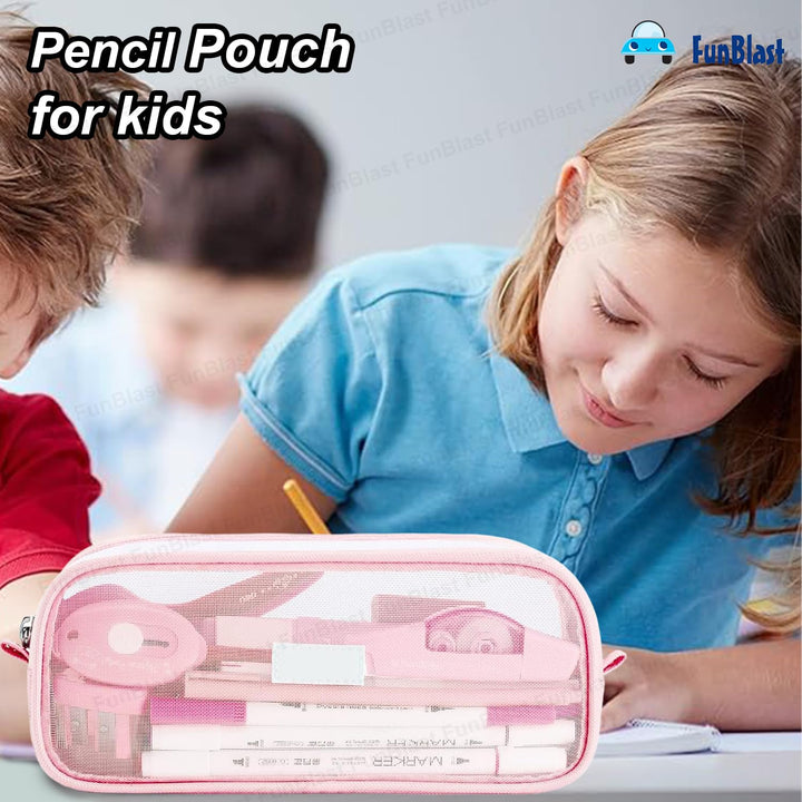 FunBlast Transparent Pencil Case | Large Capacity Clear Pouch with Zipper Closure | Portable Makeup & Stationery Bag