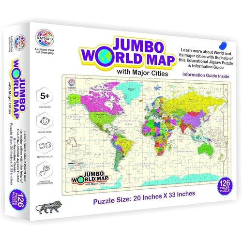 Ratnas Jumbo World Map with Major Cities - Jigsaw Puzzle | 126 Pieces