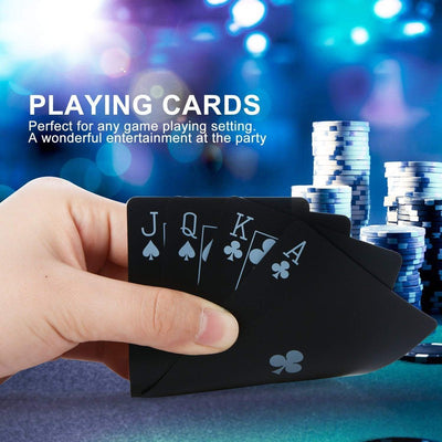 2 in 1 Luxury Silver and Black Deck of Waterproof Playing Cards Use for Family Party Game