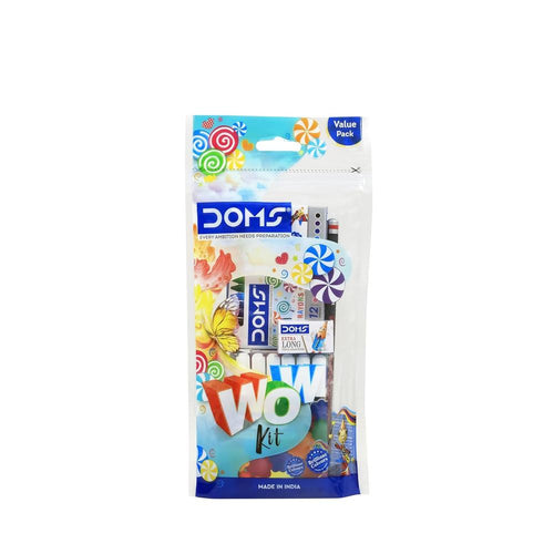Doms Wow Craft Kit - Wax Crayon Pack, Color Pencil Pack, Water Color Pen Pack, Pencil, Scale, Eraser & Sharpener