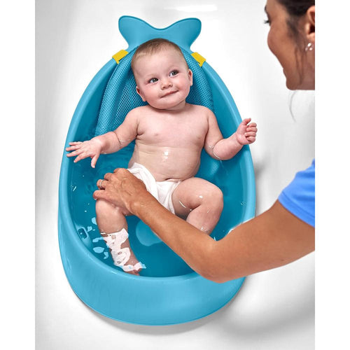 Skip Hop Moby Smart Sling 3-Stage Baby Bath Tub | Newborn to Toddler Bathtub with Mesh Sling & Non-Slip Interior | Blue