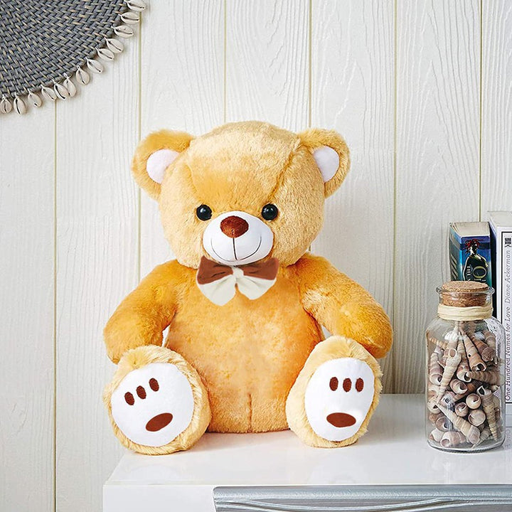 Plush Cute Sitting Teddy Bear Soft Toys with Neck Bow and Foot Print - Brown 35 cm