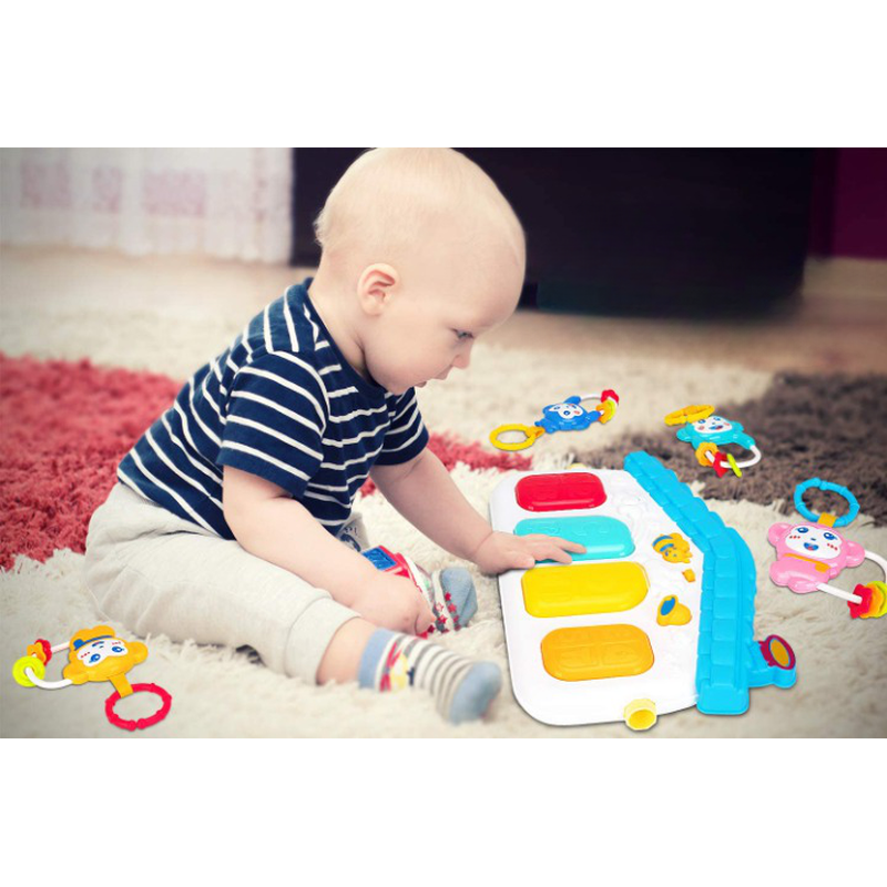 Baby Play Mat Gym & Fitness Rack with Hanging Rattles Lights & Musical Keyboard - Beach Theme