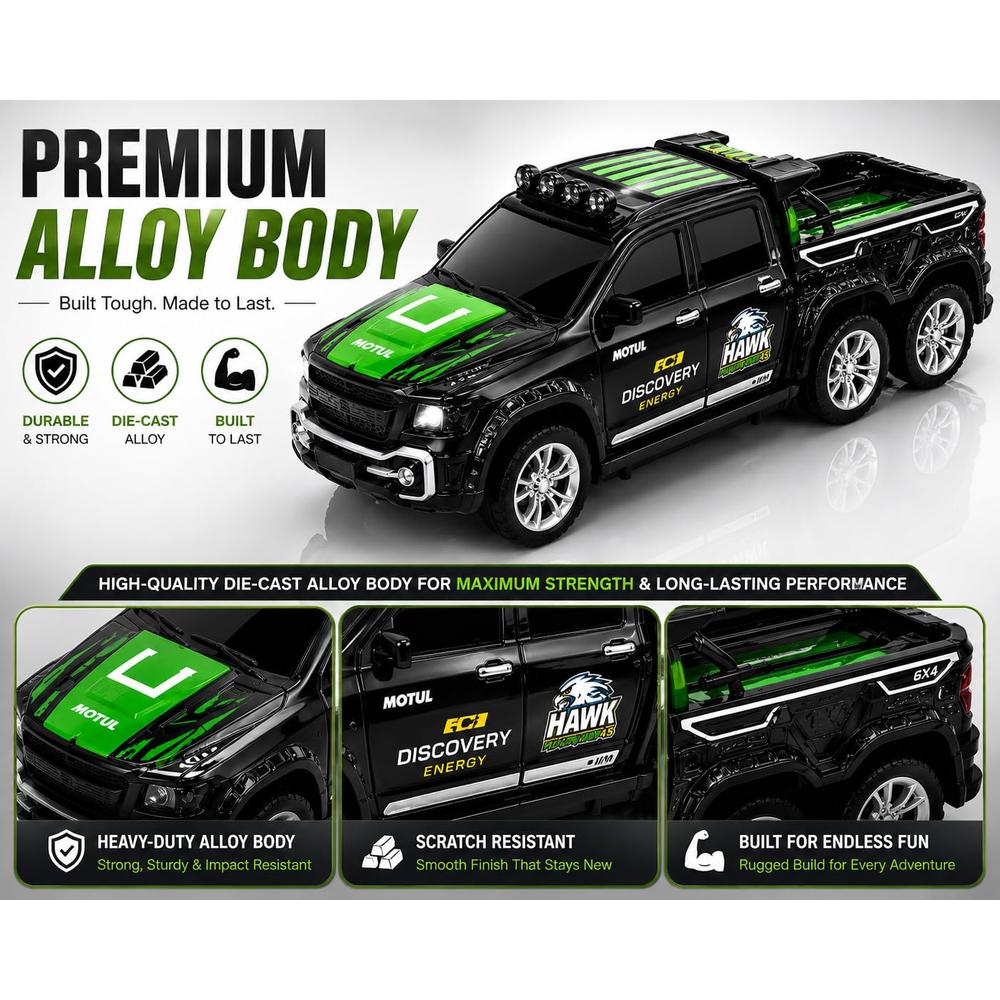 6-Wheel Off-Road Remote Control Mini Pickup Diecast Truck | 1:64 Scale
