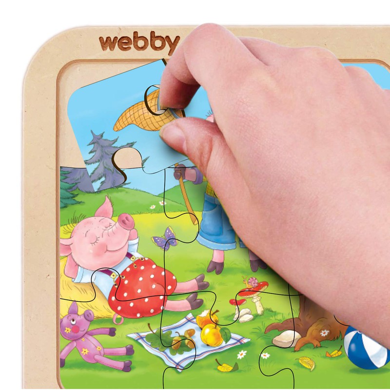 4 In 1 Wooden The Three Little Pigs Puzzle Toy, 36 Pcs