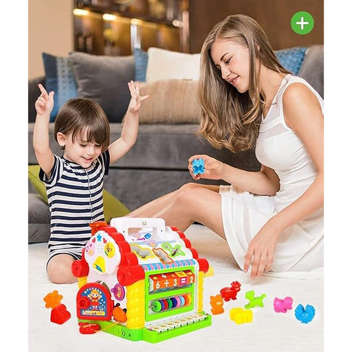 Musical Baby House With Shape Sorters,Musical Piano,Counting Beads,Blocks Activity Cube