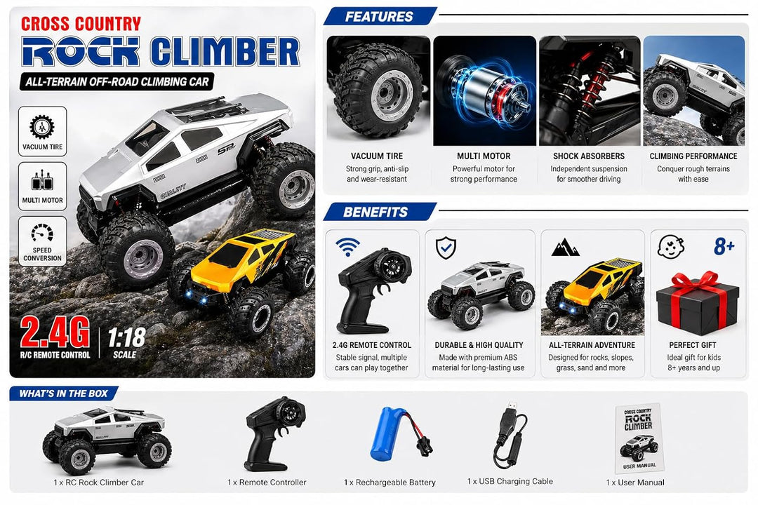 Remote Control Rock Climber Off-Road Car | 1:18 Scale