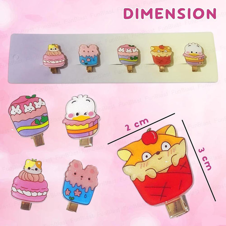 FunBlast Hairpins for Girls | 5 Pcs Ice-Cream Duckbill Clips | Cute Kawaii Tic Tac Barrettes