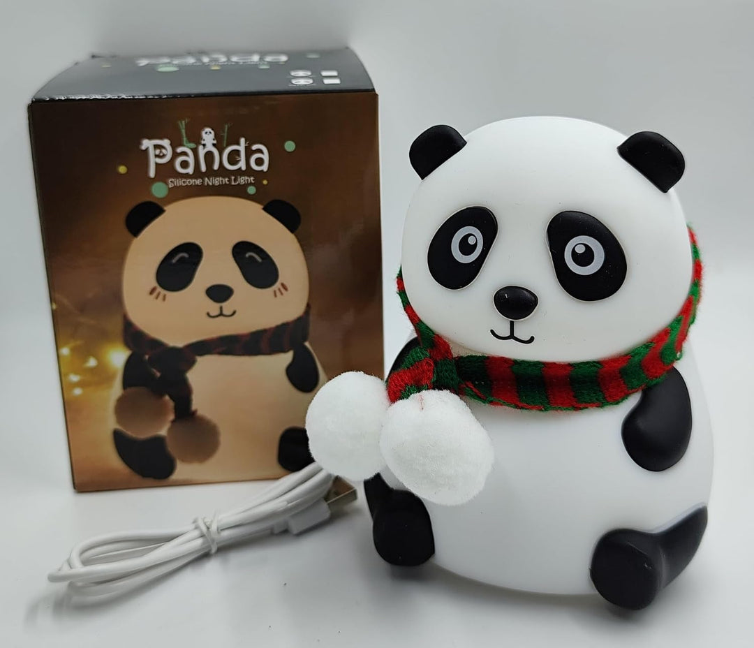Panda Touch Lamp for Kids | Rechargeable Silicone Night Light with Scarf | Color Changing LED Bedside Lamp