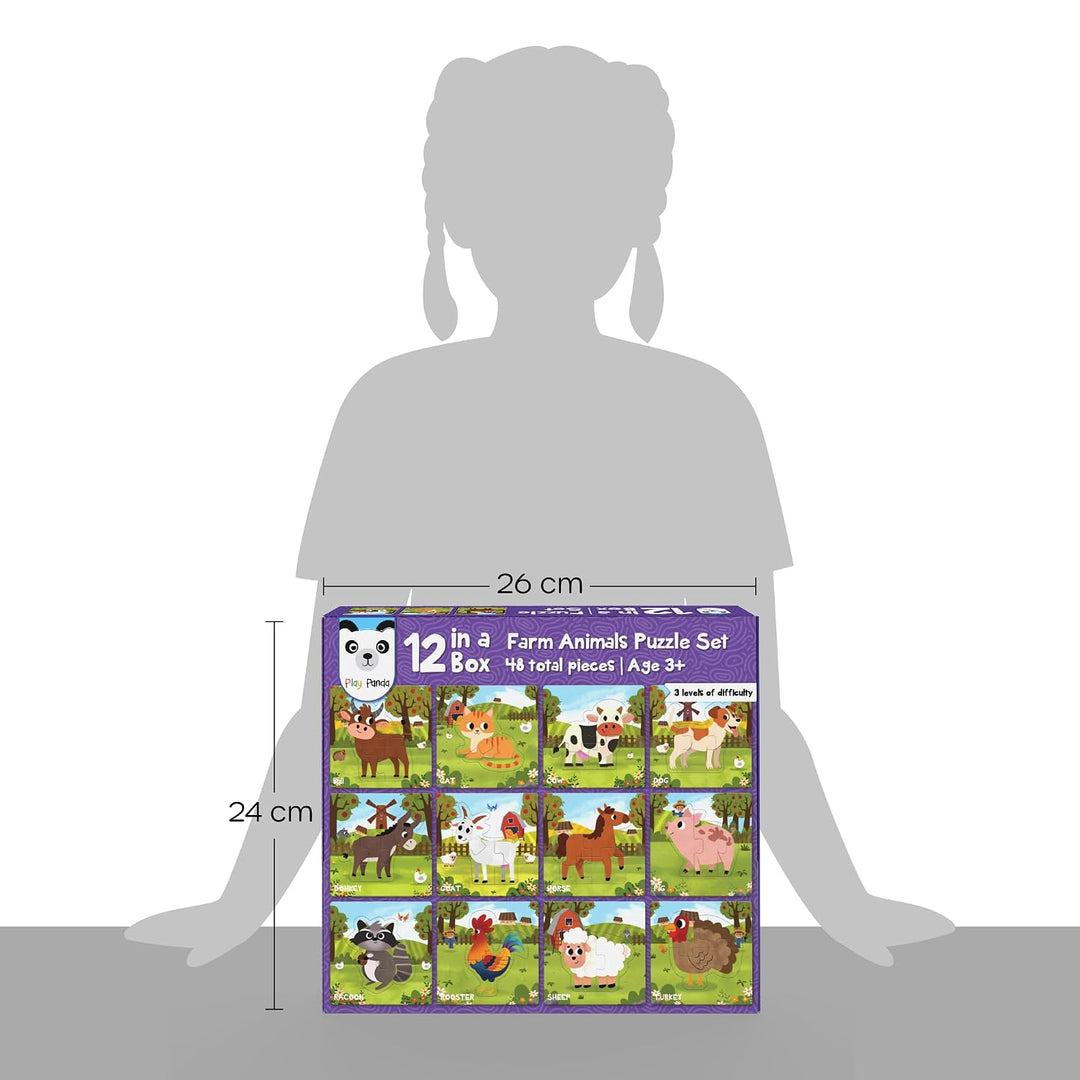 Play Panda 12 in 1 Farm Animals Puzzle Set I Preschool Educational Activity for Kids