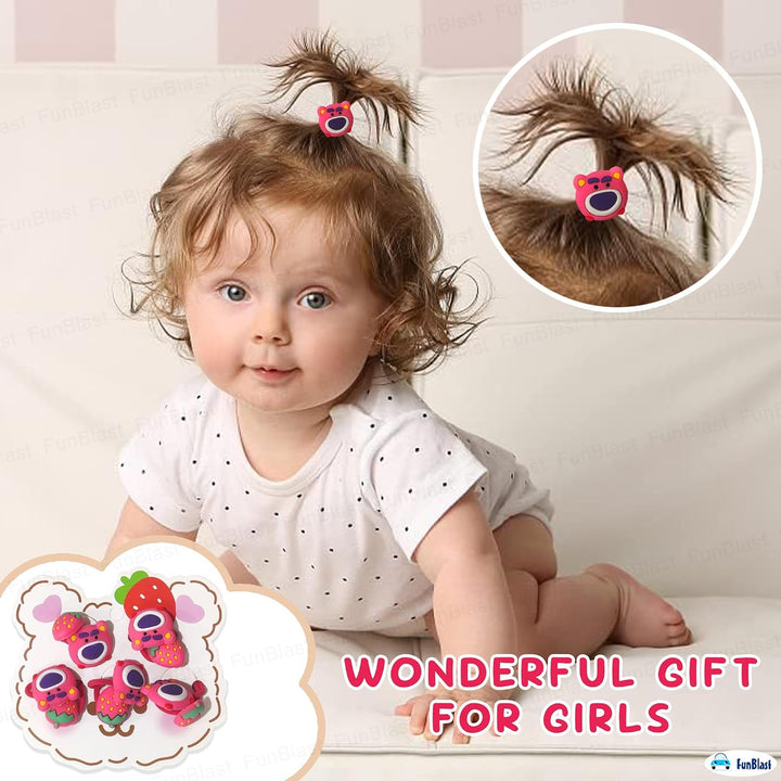 FunBlast Hair Rubber Bands for Girls - Strawberry & Bear Hairs Ties (10 Pieces)