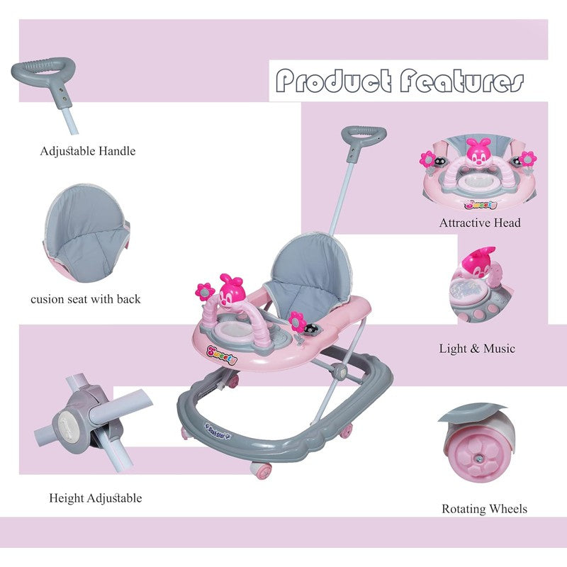 Sweety Musical Activity Walker With Parental Control Rod (9 Months to 1.5 Years) | COD Not Available | Pink