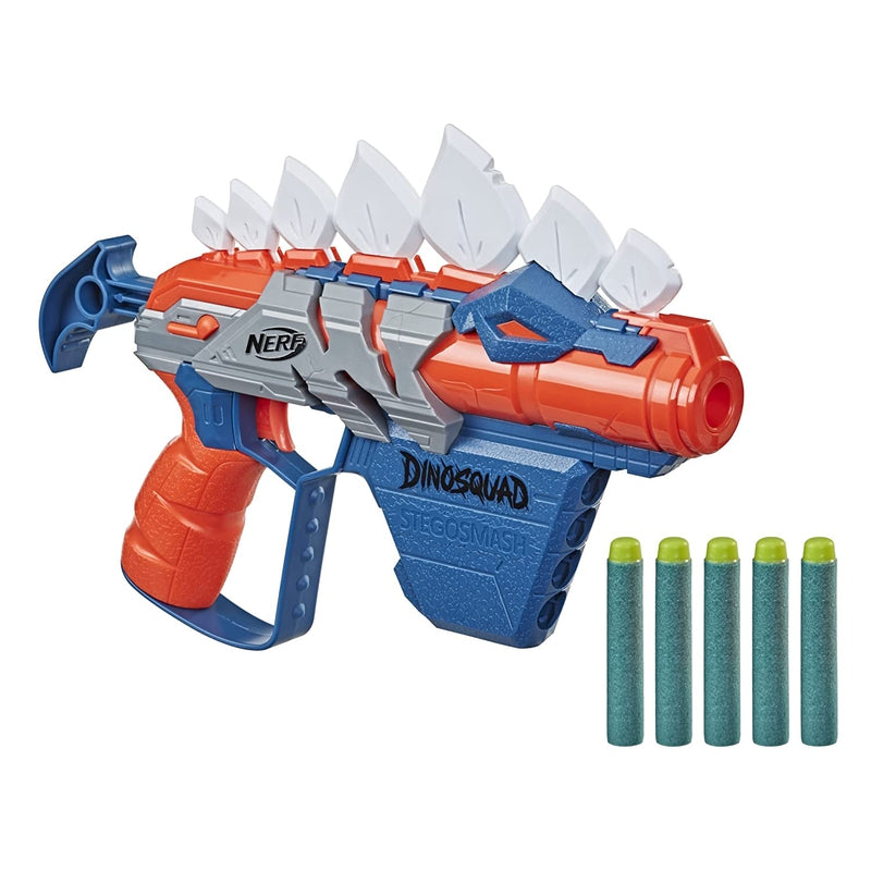 Nerf Dinosquad Stego - Smash Dart Blaster With 4-Dart Storage & Pull-Back Priming Handle