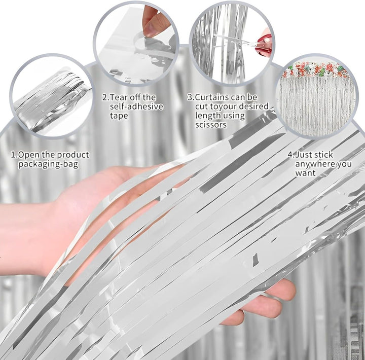 Silver Metallic Foil Fringe Curtain | Decoration for Birthday
