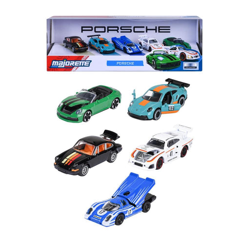 Set of 5 Licensed Majorette Diecast Cars (Porsche) - Porsche 917, Porsche 911 Carrera RS 2.7, Porsche 911 Carrera S, Porsche 935 K3, Porsche 911 GT3 Cup (992)