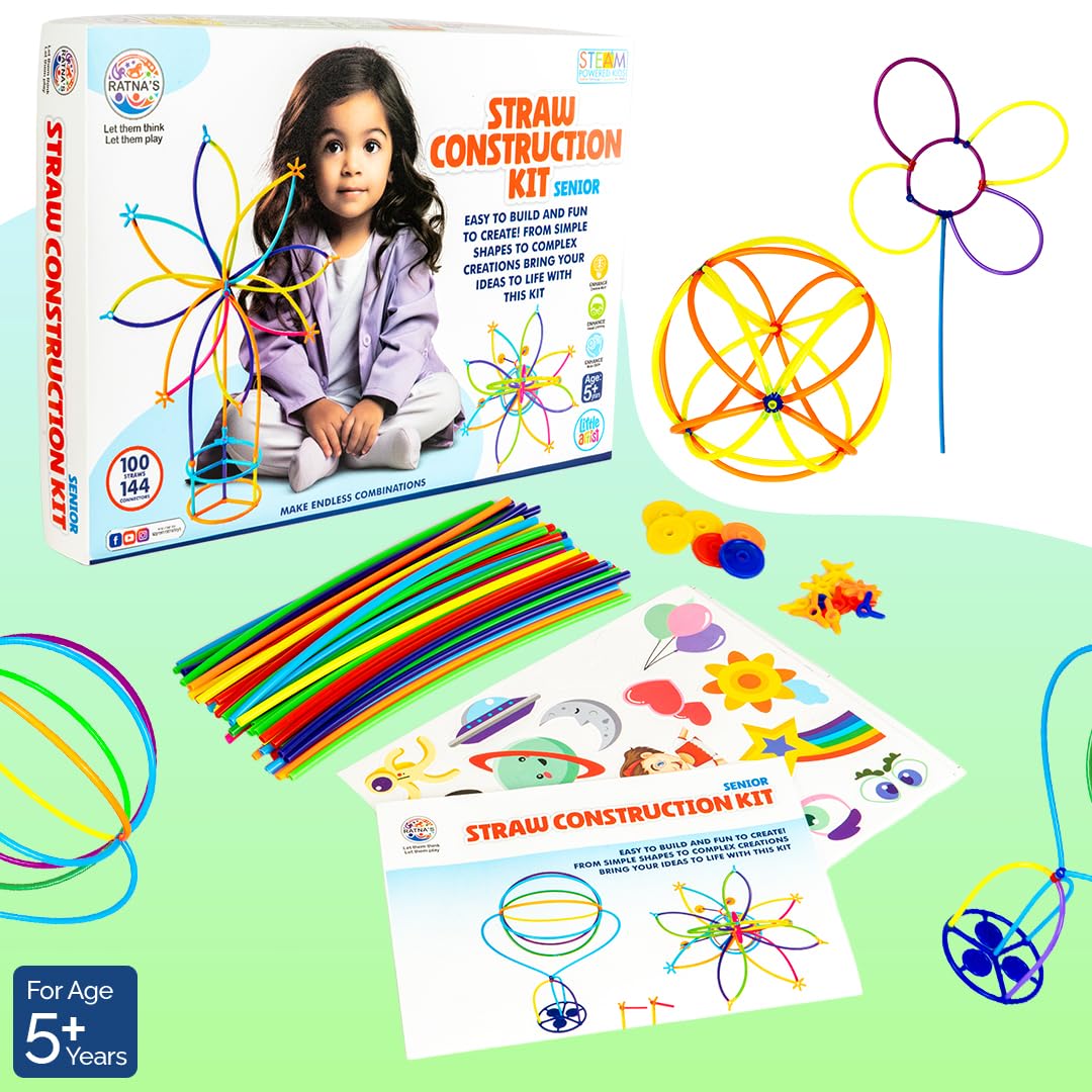 Ratna's Straw Construction Kit Senior | 100 Straws and 144 Connectors to Connect