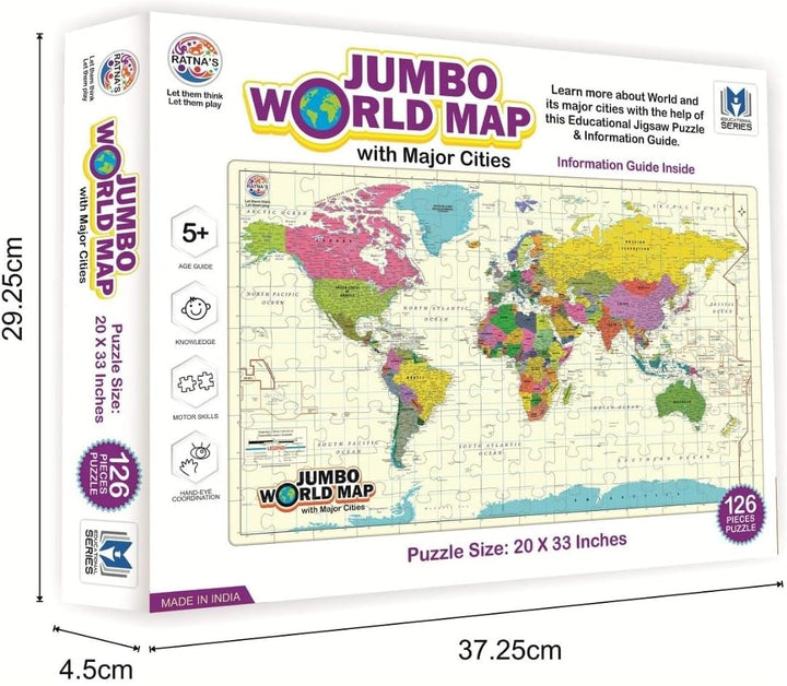 Ratna's Jumbo World Map with Major Cities - Jigsaw Puzzle | 126 Pieces