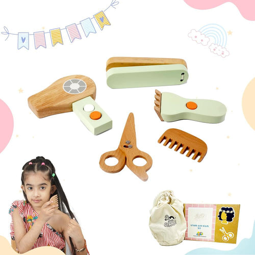 Little Ginnie Baby Grooming Pretend Playset - Wooden Hair Dryer, Straightener, Trimmer, Scissors & Comb