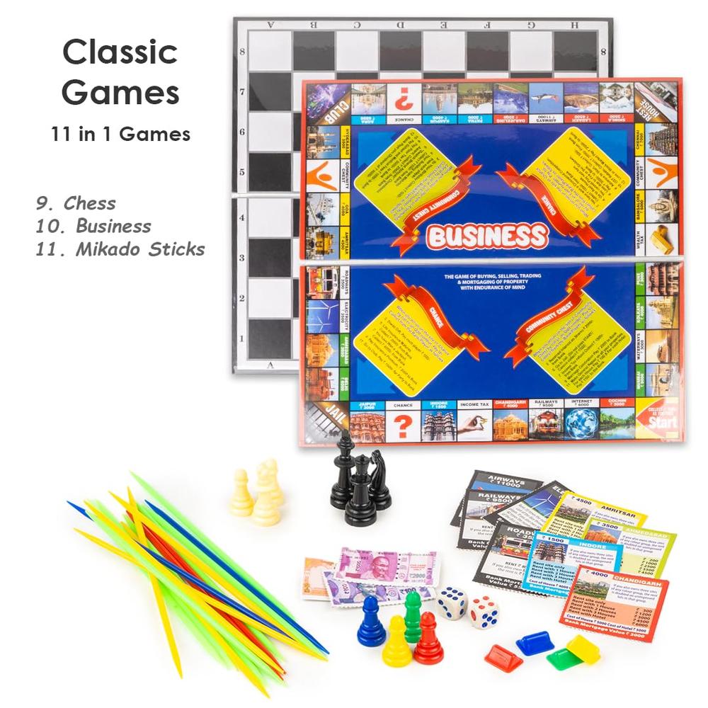 Ratna's Classic Games | 11-in-1 Table Top Family Board Games
