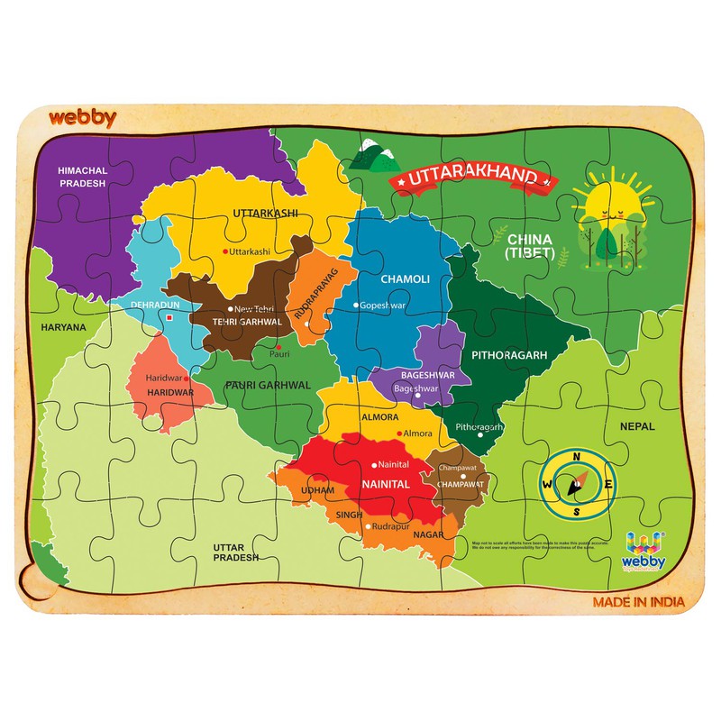 Uttarakhand Map Wooden Jigsaw Puzzle, 40pcs