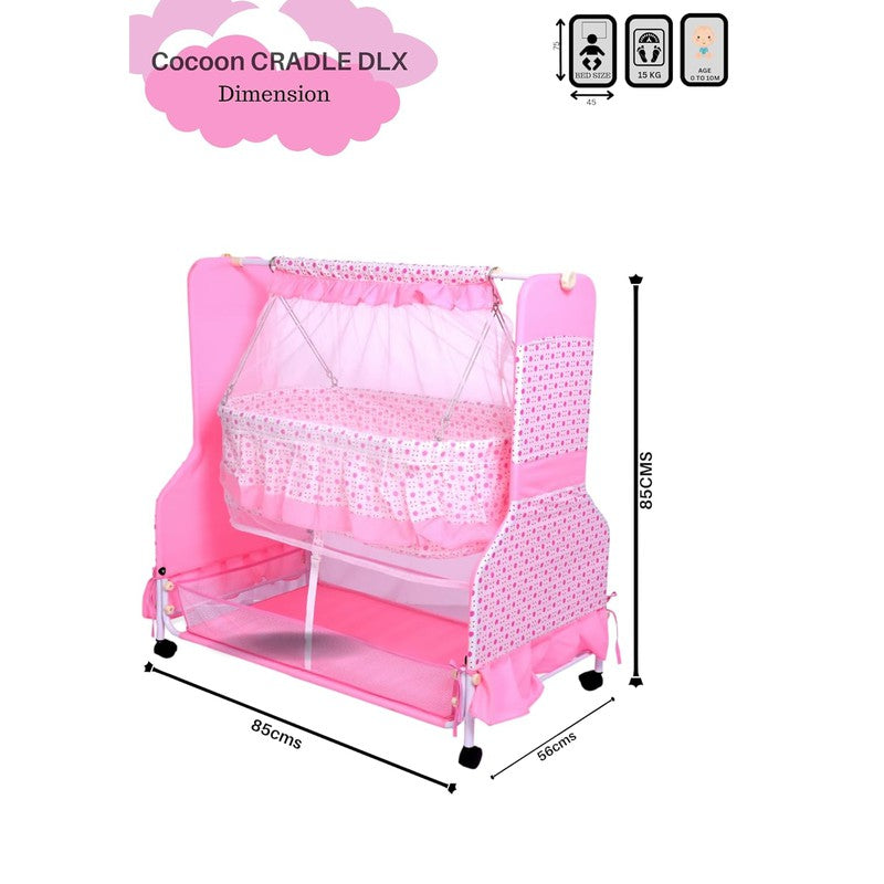 Cocoon Baby Cradle Deluxe | Palna | Jhula - Sturdy Metal Frame, Mosquito Protection Net and Lockable Wheels