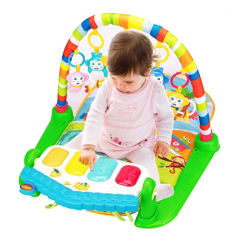 Baby Play Mat Gym & Fitness Rack with Hanging Rattles Lights & Musical Keyboard - Beach Theme