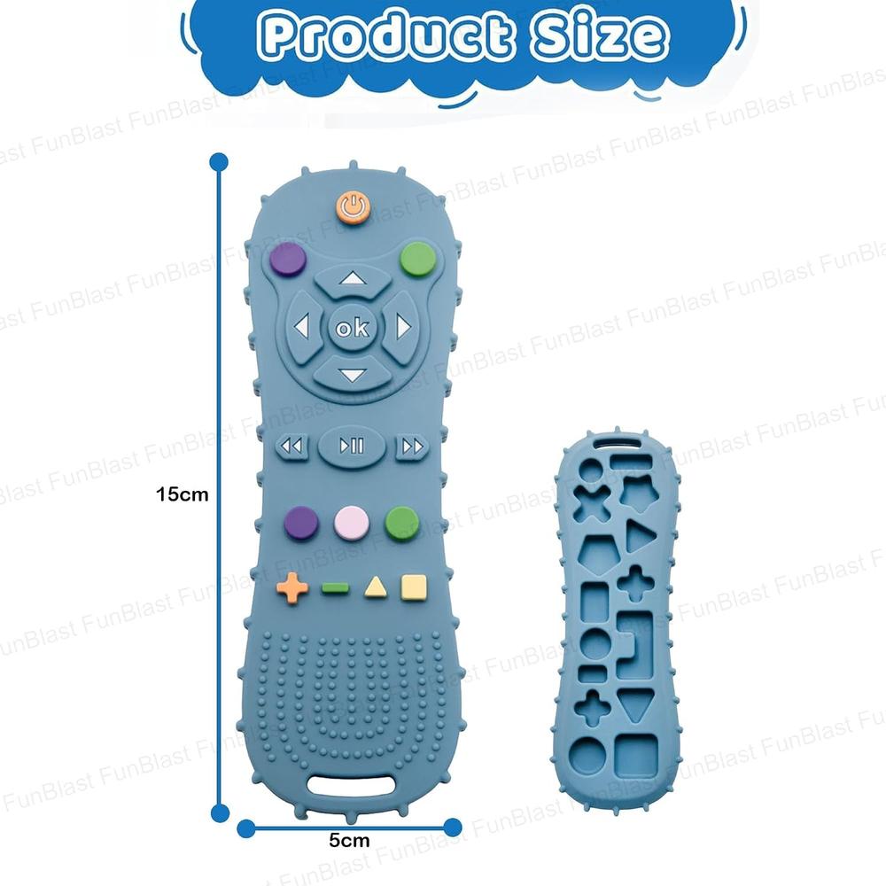 FunBlast Silicone Remote Teether for Babies | Blue Soft Teething Toy for Biting Skills Development