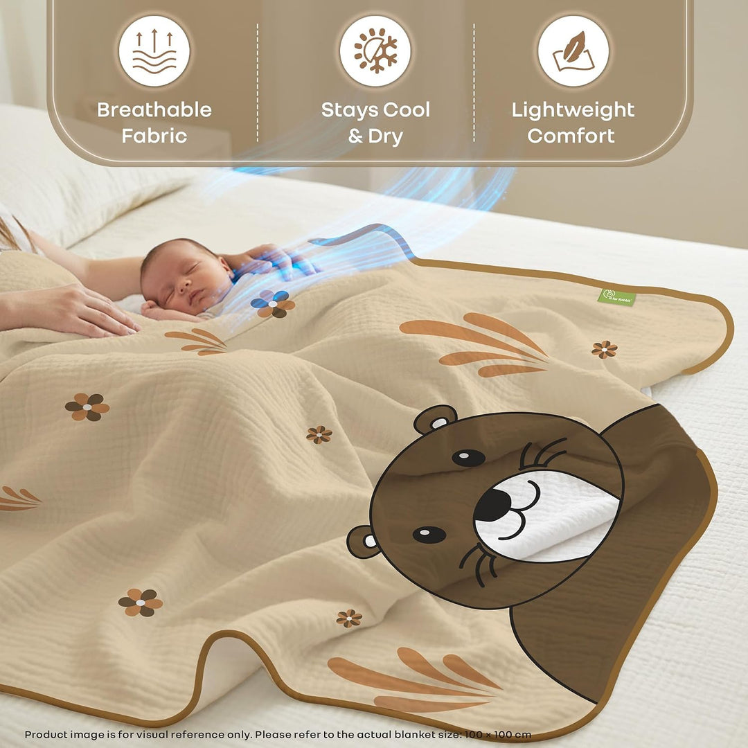 R for Rabbit Softkins Muslin Baby Quilt | Breathable Cotton, Lightweight & Multipurpose Baby Blanket - Teddy Beige