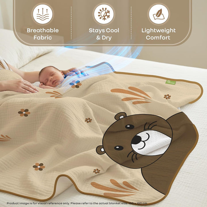 R for Rabbit Softkins Muslin Baby Quilt | Breathable Cotton, Lightweight & Multipurpose Baby Blanket - Teddy Beige