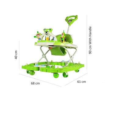 Baby Musical Rocker Cum Walker - Foldable & Height Adjustable (Green & White)