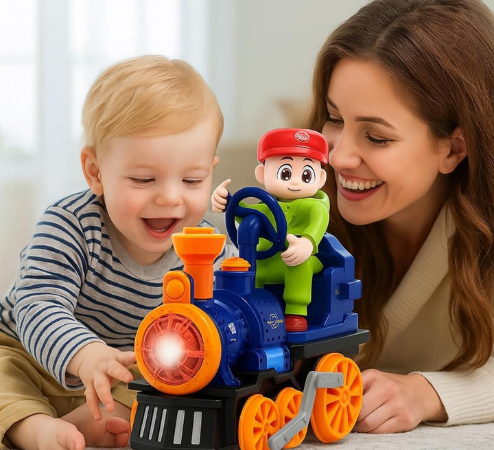 Groove Buddy Engine Spray Train Toy with Driver | LED Lights, Music & Mist Spray Train for Kids