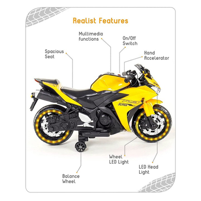 Yellow Ride-On | Rechargeable Battery Operated | R3 Bike (COD Not Available)