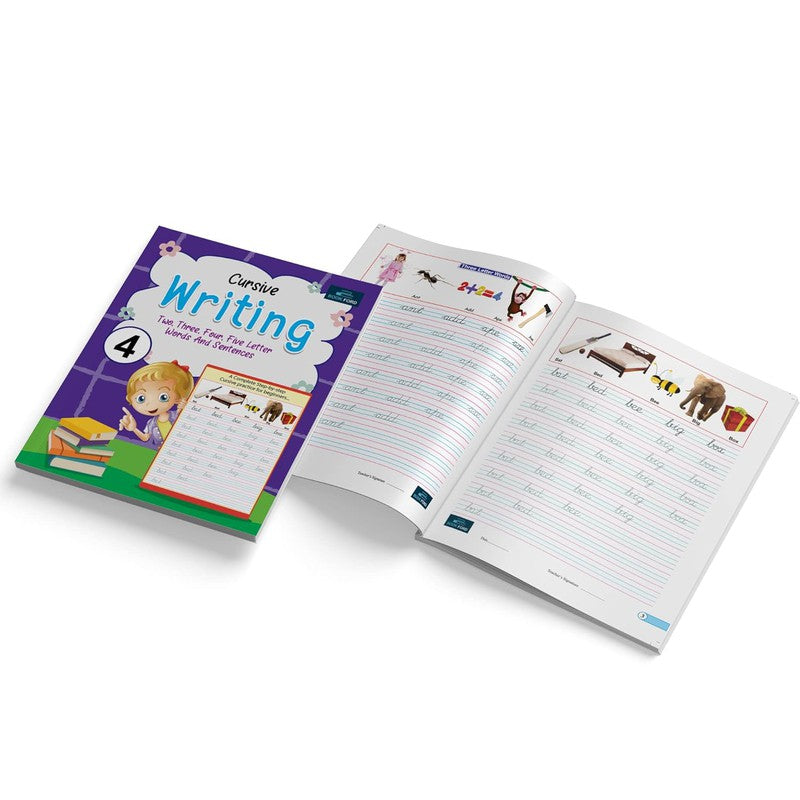 Writing Book For Kids - Set Of 4 Books - Alphabet Capital & Small , Cursive Writing Words(2-5) & Sentences , Cursive Writing Complete Sentences , And My Writing Book Of Complete Sentences