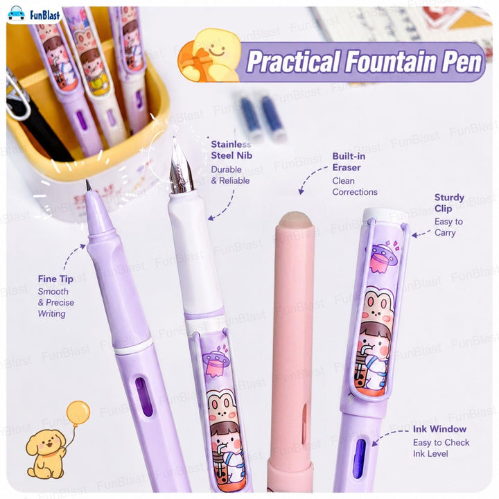 FunBlast Erasable Fountain Pen Set | Blue | School Stationery Gift Set
