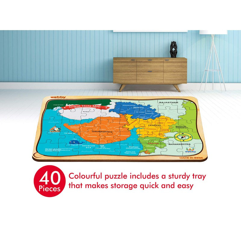 Gujarat Map Wooden Jigsaw Puzzle, 40pcs