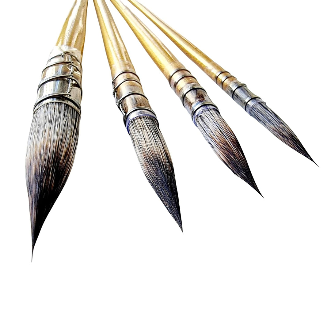 Set of 4 Synthetic Paint Brush | Handmade Quill, Mop, Wash, Vegan | Gold