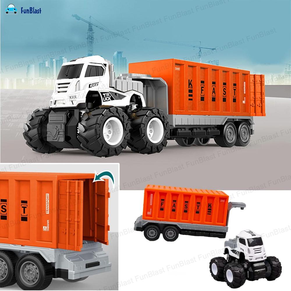 FunBlast Container Truck Toy | 1:43 Scale – Die-Cast Metal | Push & Go Friction Power Truck for Kids