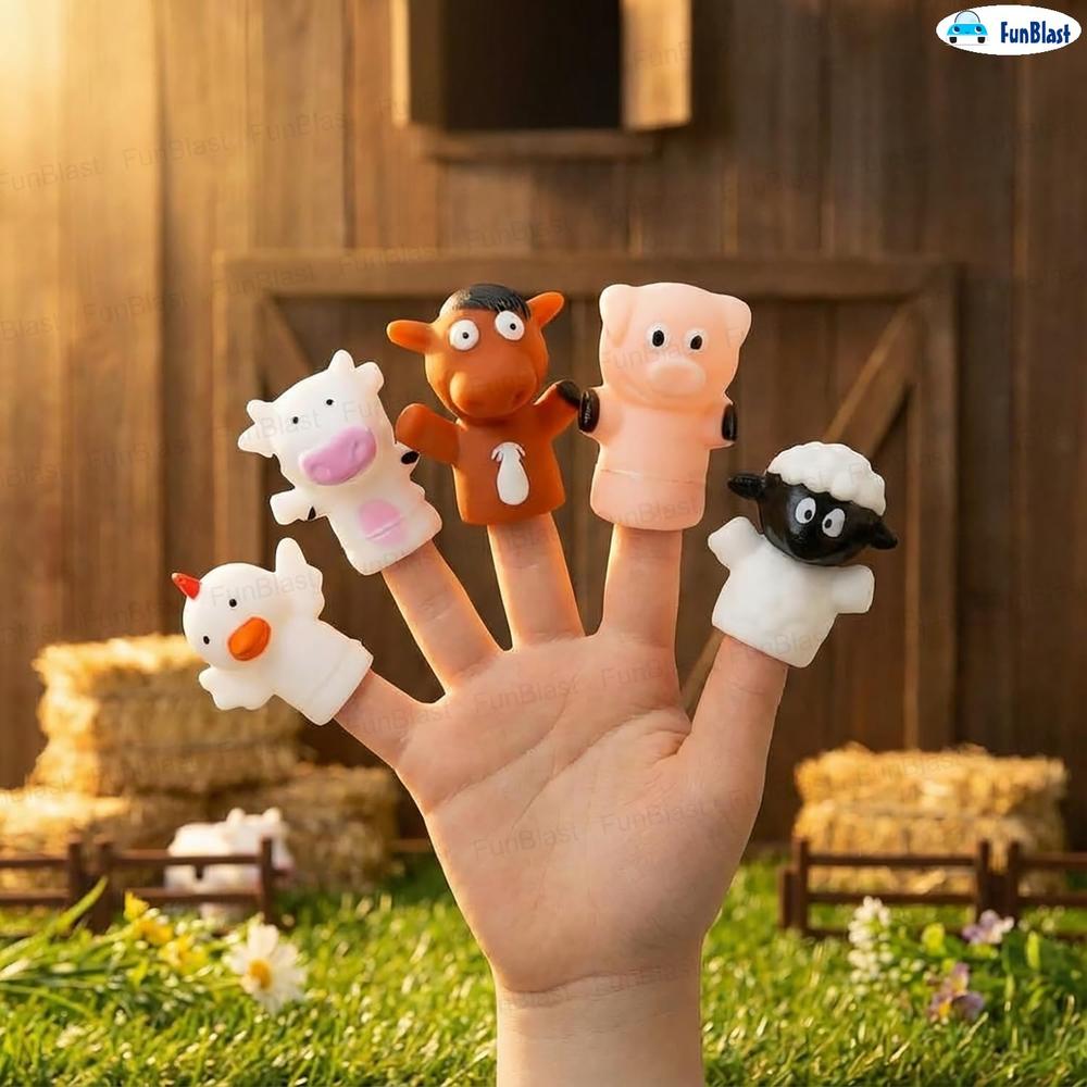 FunBlast Farm Animal Finger Puppets for Kids | Storytelling & Pretend Play Toys for Toddlers (Pack of 5)