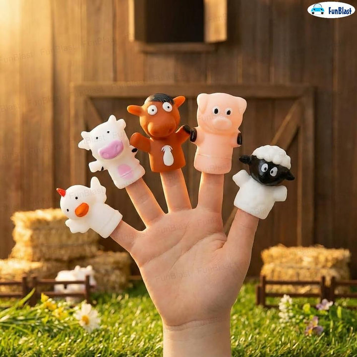 FunBlast Farm Animal Finger Puppets for Kids | Storytelling & Pretend Play Toys for Toddlers (Pack of 5)