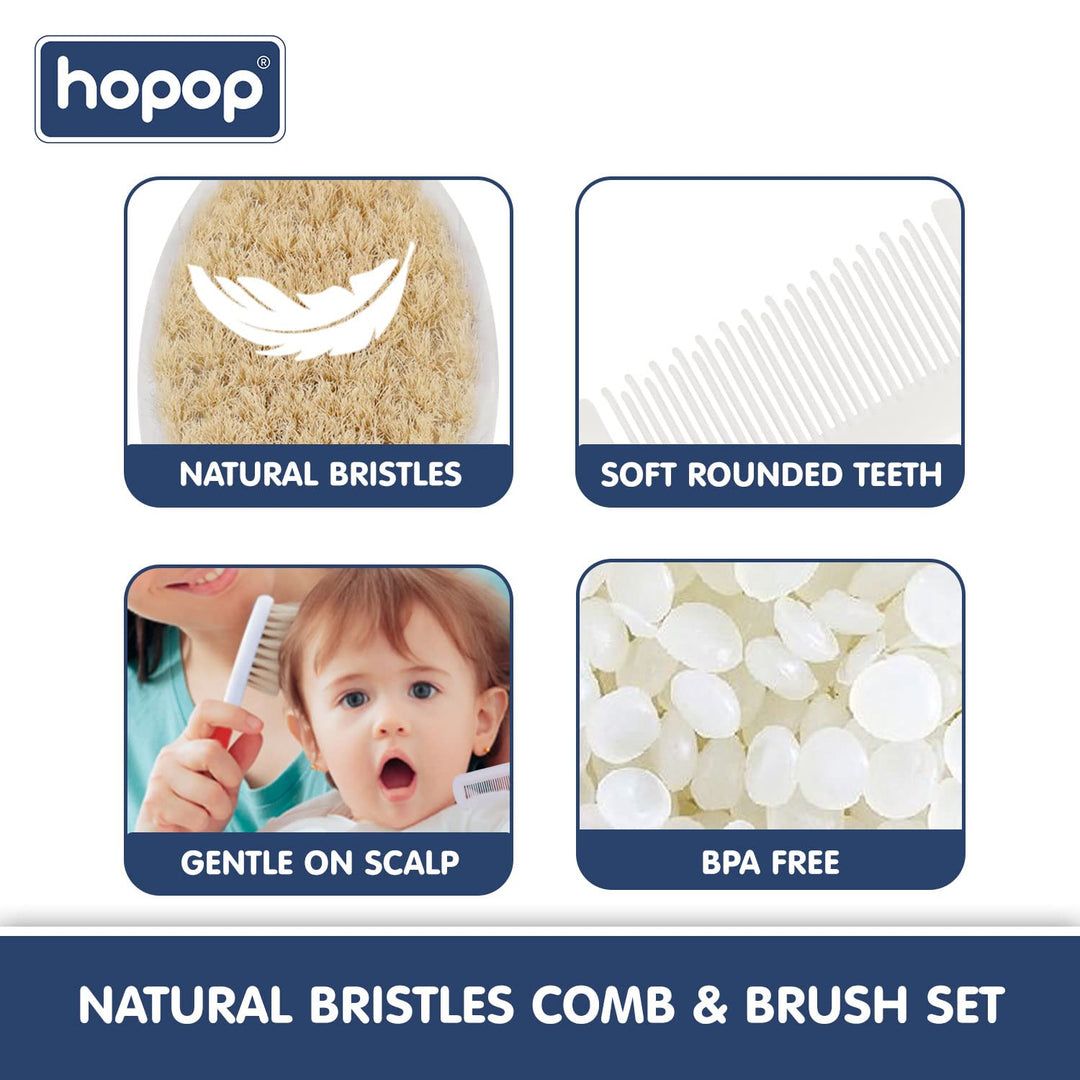Hopop Baby Natural Bristle Hair Brush & Rounded Teeth Comb Set