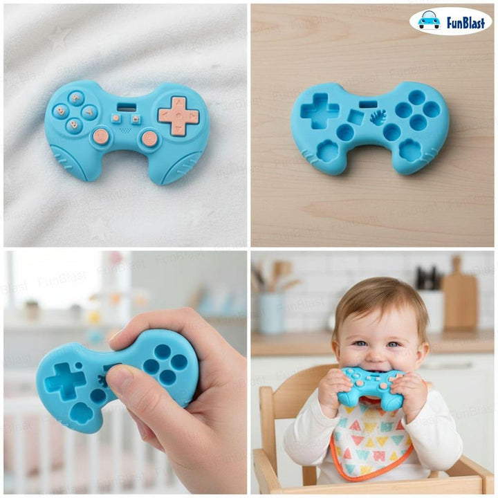 FunBlast Gaming Remote Silicone Baby Teether | Soft Teething Toy for Gum Soothing, Biting Skills (Blue)