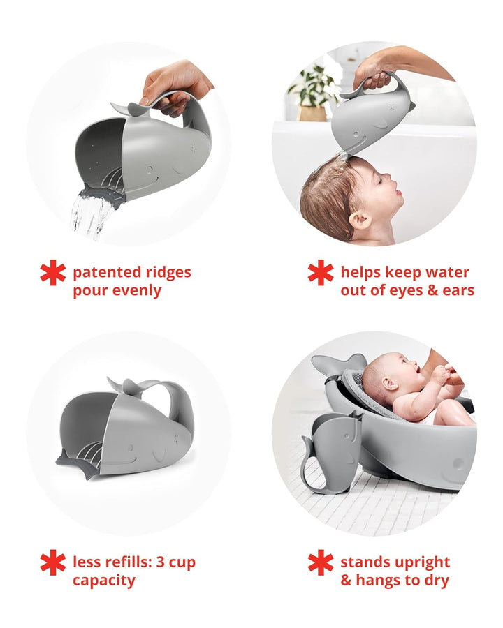 Skip Hop Moby Waterfall Bath Rinser - Grey | Soft Comfort Edge Bath Rinse Cup