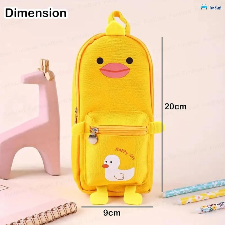 FunBlast Duck Pencil Pouch | Large Capacity Hangable Canvas Pencil Case for School & College- Yellow