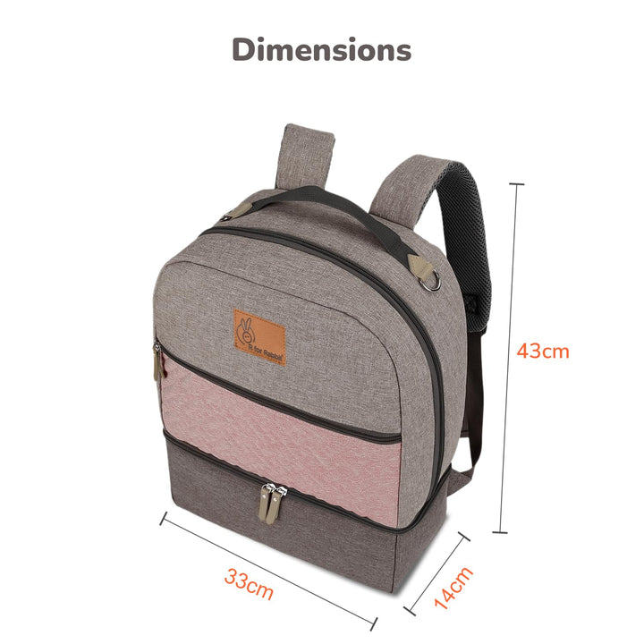 R for Rabbit Caramello Truffle Large Capacity Diaper Bag with Stroller Attachment - Grey Pink