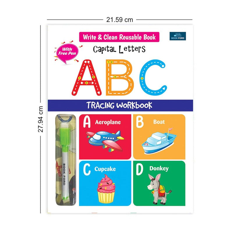 Write & Clean Reusable Book - Set of 2 Books - Alphabet Capital Letters, Lines & Curves