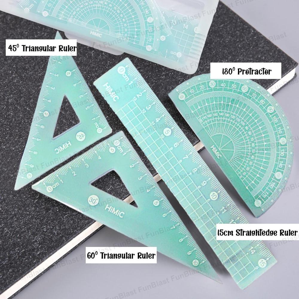 FunBlast 4-in-1 Geometry Ruler Set | Protractor, Set Squares & Rulers for School and Math