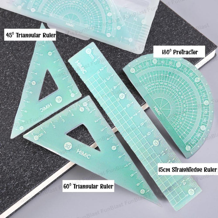 FunBlast 4-in-1 Geometry Ruler Set | Protractor, Set Squares & Rulers for School and Math