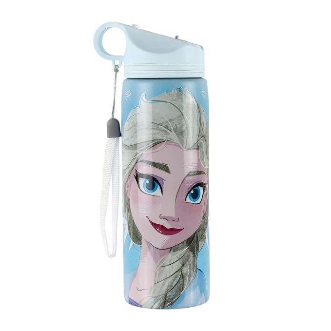Disney Frozen Non-Insulated Steel Sipper Water Bottle – 700ml Light Blue | Princess-Themed Design | Reusable Kids School & Travel Bottle