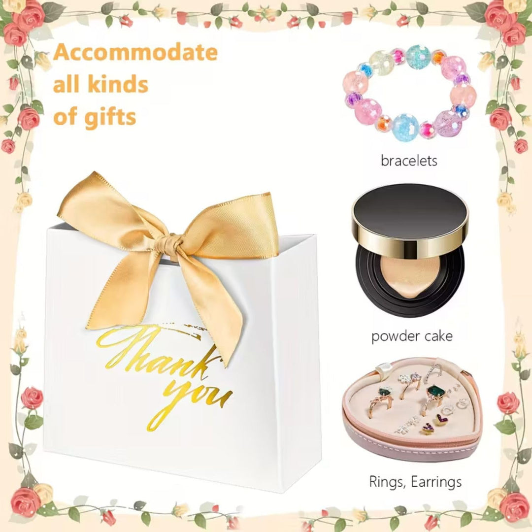 FunBlast Thank You Gift Bags | White Decorative Paper Gift Bags with Ribbon for Parties & Gifting | Pack of 10