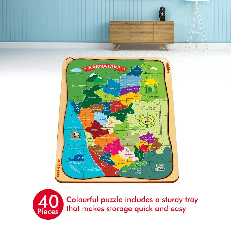 Karnataka Map Wooden Jigsaw Puzzle Set - 40 Pieces (6-8 Years)